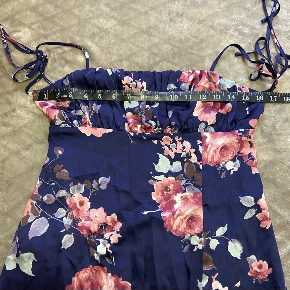 NWOT Lulus Fleur-ty Behavior Navy Blue Floral Satin Tie-Strap Midi Dress - Picture 11 of 11